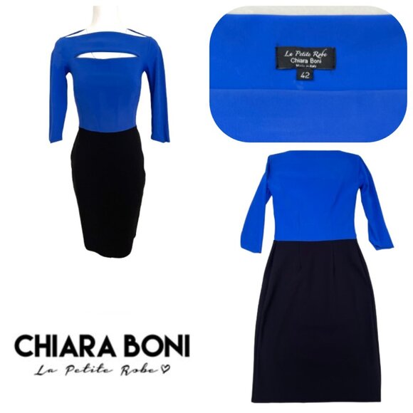 CHIARA BONI KATY CREPE KEYHOLE COLORBLOCK DRESS IT42 - Picture 1 of 9